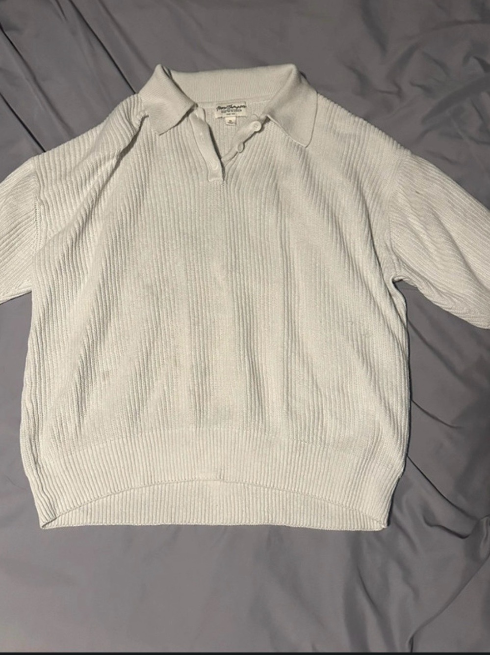 Thompson Cream V-Neck Knit Polo Sweater